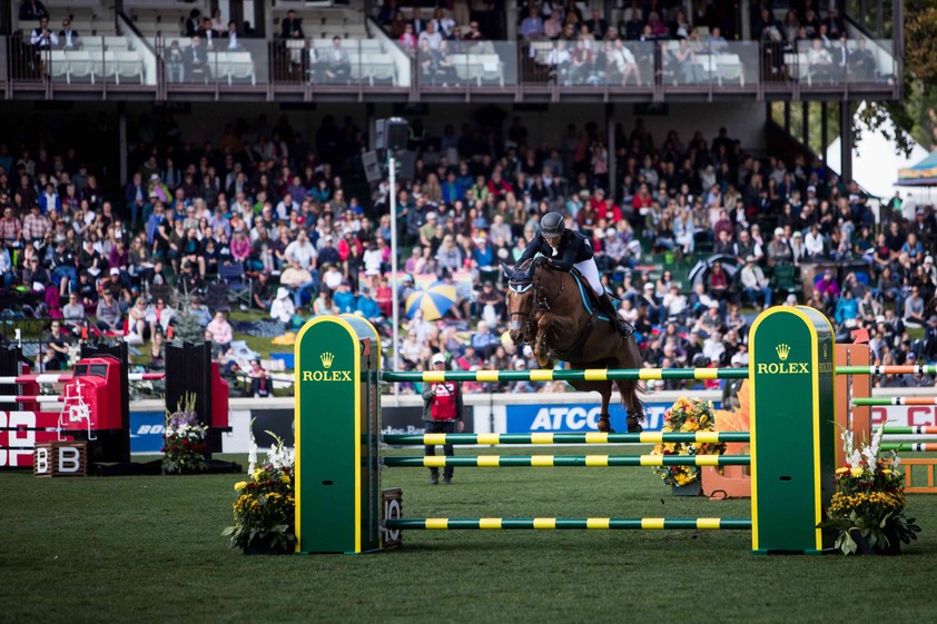 Sameh El Dahan rides Suma’s Zorro to the win in the CP International Grand Prix presented by Rolex at The Sprue Meadows Masters (Photo credit: Rolex Grand Slam of Show Jumping / Ashley Neuhof)