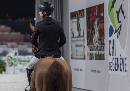 Steve Guerdat (SUI) riding Albfuehren's Iashin Sitte prior to the Prix Radio Lac