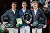 The Rolex Grand Prix Podium at CHI Geneva From left to right: Harrie Smolders (NED), Martin Fuchs (SUI) and Max Kühner (AUT). Photo: www.scoopdyga.com