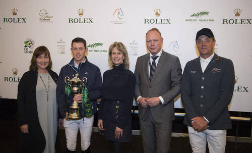 The picture enclosed shows (from left to right) Linda Southern-Heathcott, President of the Steering Committee of the Rolex Grand Slam of Show Jumping, Scott Brash, first rider ever to win the Rolex Grand Slam of Show Jumping, Anky van Grunsven, President of Indoor Brabant, Marcel Hunze, Event Director of Indoor Brabant, and the reigning double World and European Champion Jeroen Dubbeldam at the official announcement at Indoor Brabant 2017. (picture: Rolex Grand Slam of Show Jumping/Kit Houghton). 
